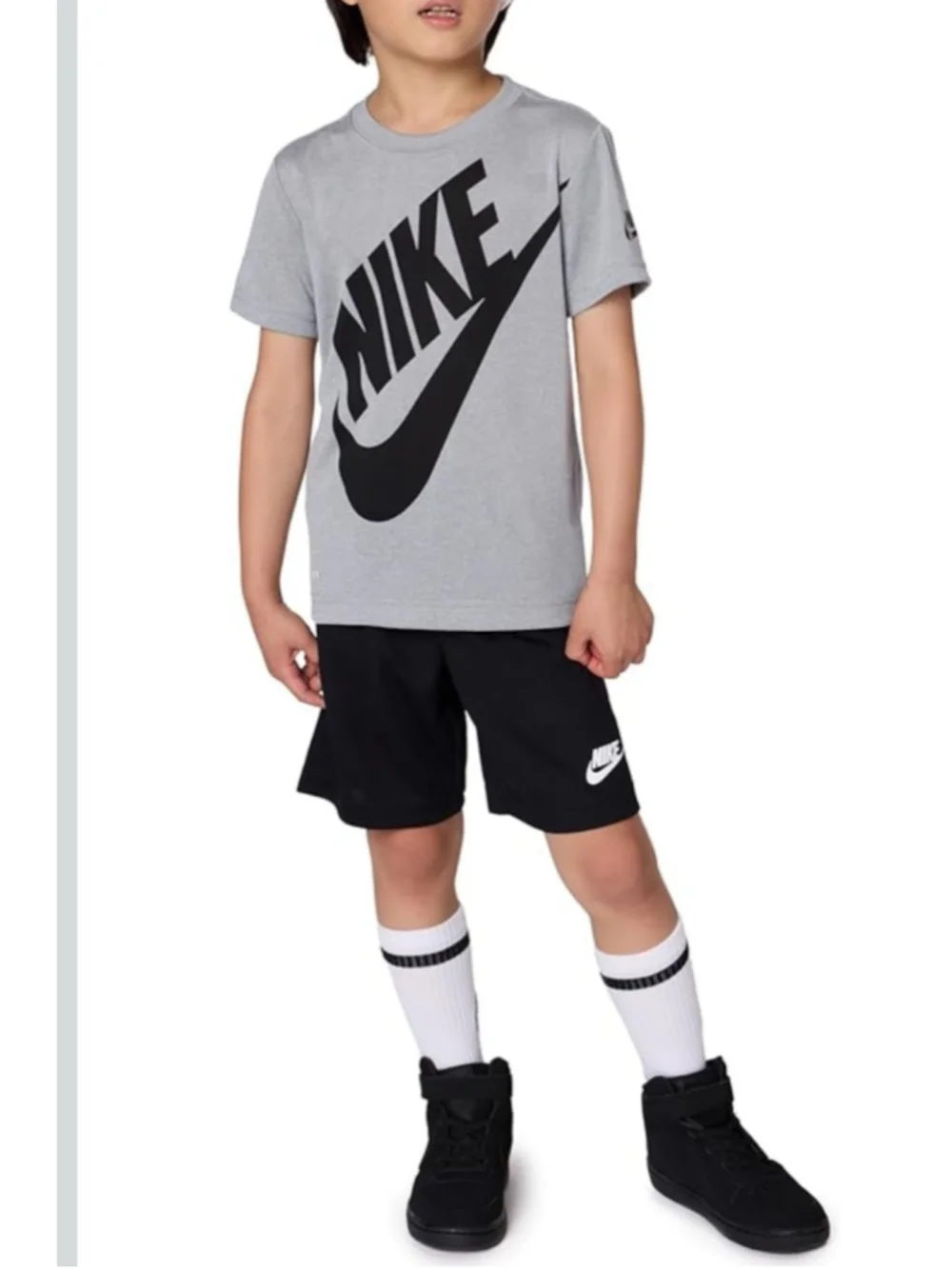 NWT Nike Boys 2-Piece Dri-FIT Logo Tee & Shorts Set Gray/Black Size 7